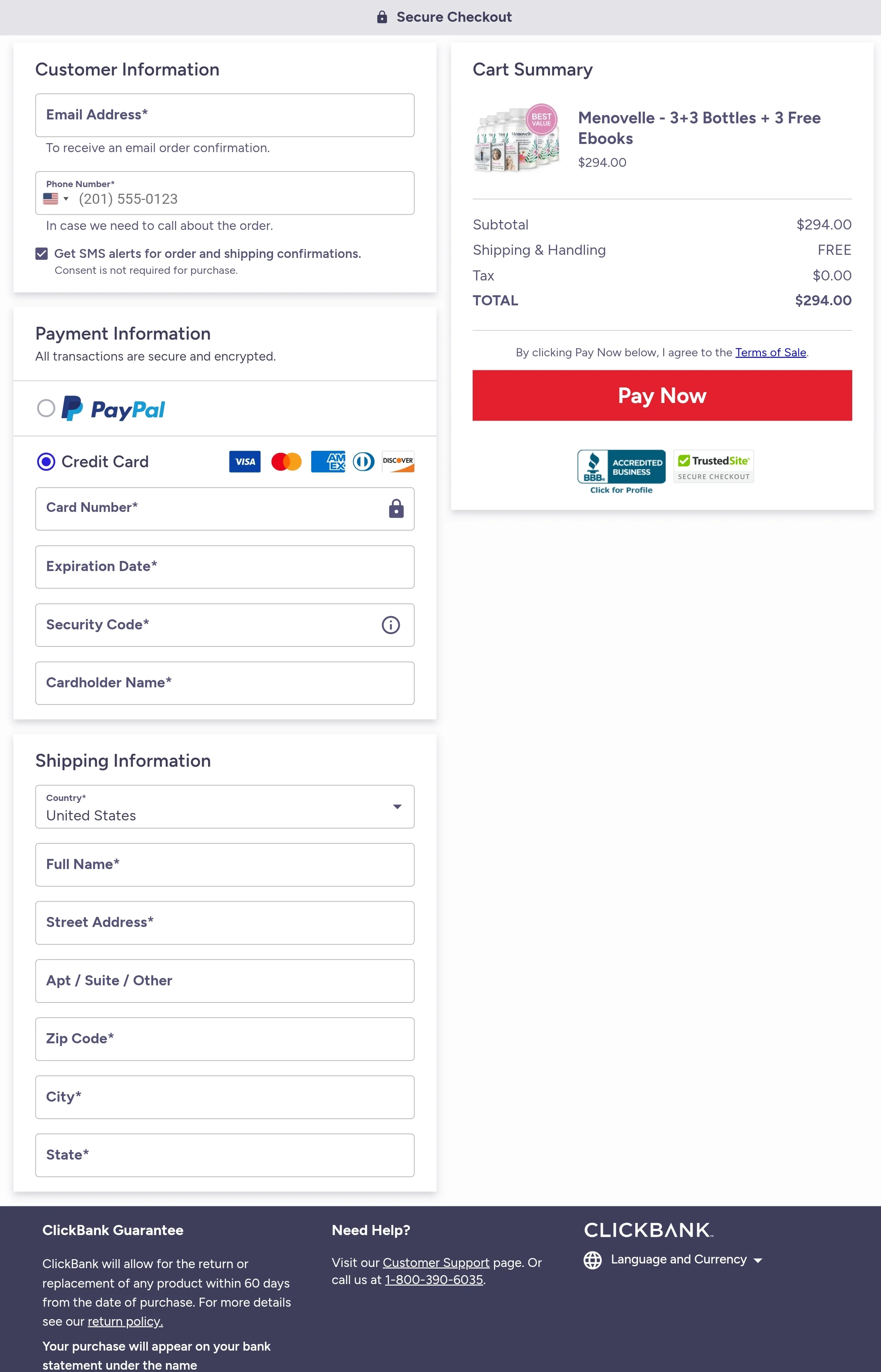 Menovelle order form